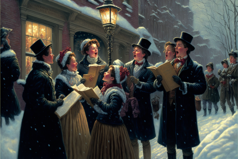 A group of Carolers in Victorian London