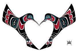 Two huminbirds forming a heart