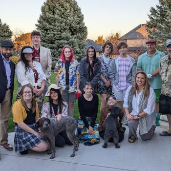 Group photo from our 2023 murder mystery party.